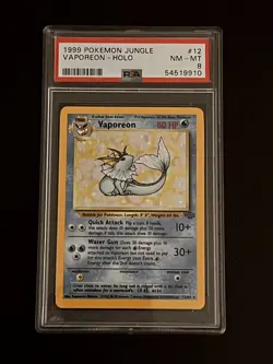 Pokemon Card Game 1999 - Vaporeon Holo 12/64 - Jungle Unlimited NM - PSA 8 - Image 1