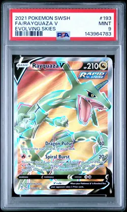 Pokemon Rayquaza V (Full Art) 193/203 SWSH07: Evolving Skies Holo PSA 9 MINT - Image 1
