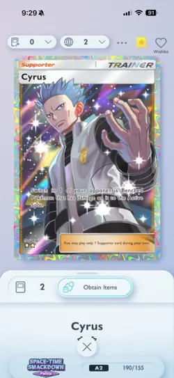 Cyrus Full Art Space-Time Smackdown Pokemon TCG Pocket Trade 2 Star ⭐⭐ (Spanish) - Image 1