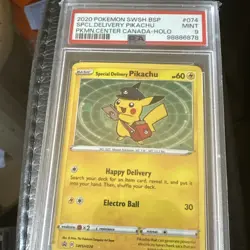 2020 Pokemon Special Delivery Pikachu Holo Black Star Promo SWSH074 PSA 9 MINT - Image 1