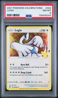 2021 Pokemon Lugia Holo Rare 022/025 Celebrations PSA 8 - Image 1