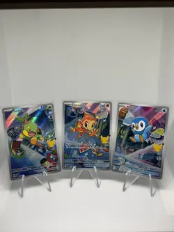First Partner illustration Set Full Art Holo Piplup Turtwig Chimchar Pokemon NM - Image 1