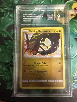 2017 Pokemon Shining Legends Holo Rare Shining Rayquaza Card 56/73 TAG 9 Mint - Image 1