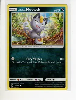 SUN & MOON BASE SET ALOLAN MEOWTH POKEMON CARD 78/149 EX/NM - Image 1