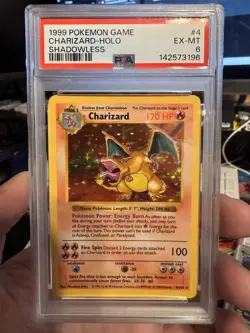 Pokemon Charizard Holo Rare Shadowless Base Set 4/102 1999 PSA 6 Wizards - Image 1
