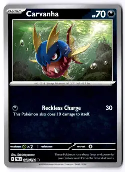 Carvanha 060/094 Reverse Holo Pokemon ME02: Phantasmal Flames NM - Image 1