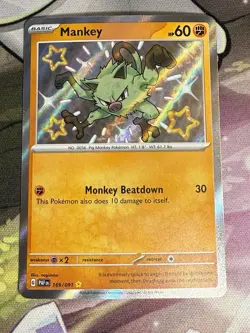 Pokemon 2024 Mankey #169/091 SV Paldean Fates Shiny Holo Rare Mint Condition - Image 1