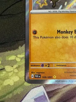 Pokemon 2024 Mankey #169/091 SV Paldean Fates Shiny Holo Rare Mint Condition - Image 3