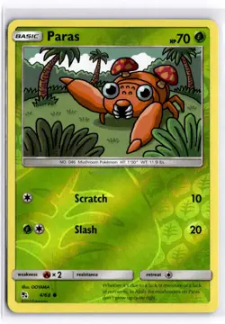 Paras 4/68 Reverse Holo Pokemon Hidden Fates NM - Image 1