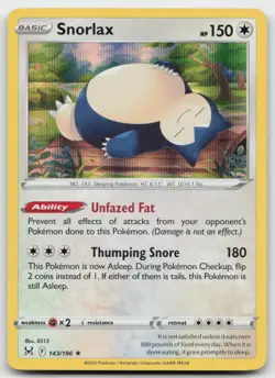 Snorlax 143/196 Holo Pokemon SWSH11: Lost Origin NM - Image 1