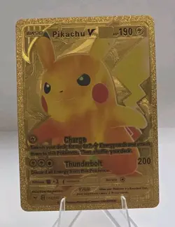 Pokemon Pikachu V 190hp Gold Foil Fan Art Collector Card TCG - Image 1