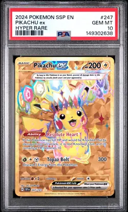 2024 POKEMON SSP EN-SURGING SPARKS HYPER RARE #247 PIKACHU EX PSA 10 - Image 1