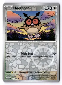 Hoothoot 114/142 Reverse Holo Pokemon SV07: Stellar Crown NM - Image 1