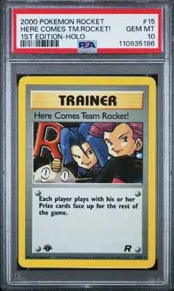 Pokemon TCG Rocket HERE COMES TEAM ROCKET 1st Ed. Holo PSA 10 - Image 1