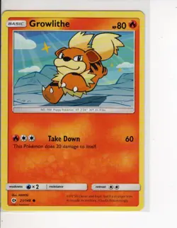 GROWLITHE SUN & MOON BASE SET POKEMON CARD 21/149 NM/M - Image 1