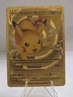 Pokemon Pikachu V 190hp Gold Foil Fan Art Collector Card TCG - Image 1