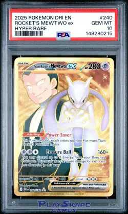Pokemon Card PSA 10 Team Rocket's Mewtwo ex 240/182 DRI Destined Rivals FA 2025 - Image 1