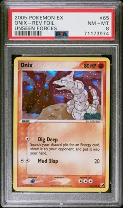 2005 POKEMON EX UNSEEN FORCES #65 ONIX-REVERSE FOIL PSA 8 - Image 1