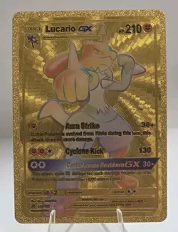Pokemon Lucario GX 210hp Gold Foil Fan Art Collector Card Rainbow - Image 1