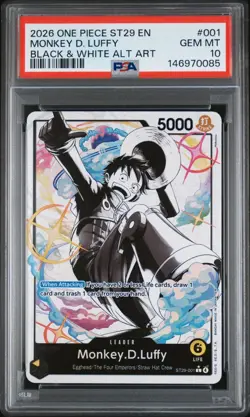 2025 ONE PIECE ST29 #001 EGGHEAD B&W MONKEY D. LUFFY LEADER PARALLEL PSA 10 - Image 1