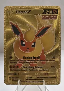 Pokemon Flareon V 210hp Gold Foil Fan Art Collector Card TCG - Image 1