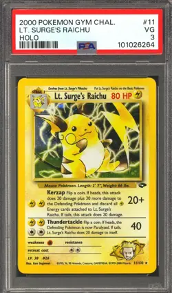 Pokemon Gym Challenge Lt. Surge's Raichu 11/132 PSA 3 - Image 1