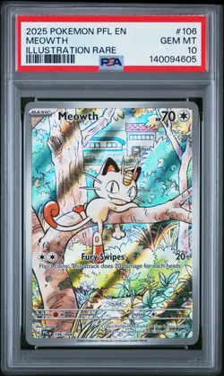 2025 POKEMON PFL EN-PHANTASMAL FLAMES ILLUSTRATION RARE #106 MEOWTH PSA 10 - Image 1