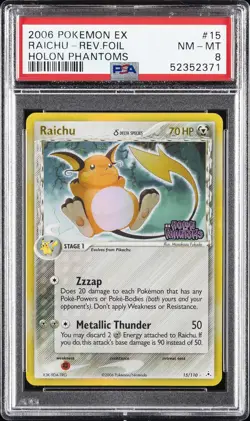 2006 POKEMON EX HOLON PHANTOMS #15 RAICHU-REVERSE FOIL PSA 8 - Image 1
