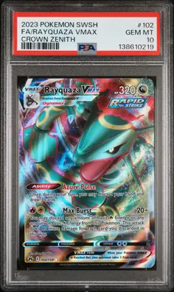 2023 POKEMON SWORD & SHIELD CROWN ZENITH #102 FULL ART/RAYQUAZA VMAX PSA 10 - Image 1