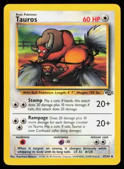 TAUROS 47/64 VINTAGE UNCOMMON JUNGLE POKEMON NM - Image 1