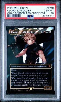 2025 MTG FINAL FANTASY COMMANDER SURGE FOIL #0210 CLOUD, EX-SOLDIER PSA 10 - Image 1