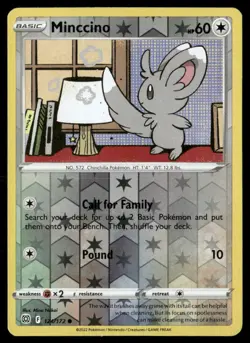 Minccino SWSH09: Brilliant Stars 124/172 Common Reverse Holofoil Pokemon TCG NM - Image 1
