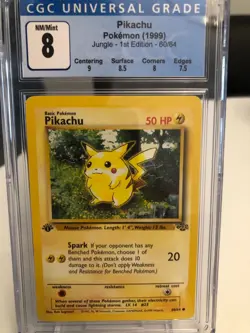 Pokemon Pikachu Jungle 1st edition Near Mint CGC 8 With Subs! PSA - Image 1