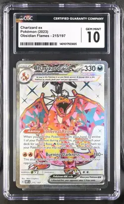 Charizard ex CGC 10 215/197 SV03: Obsidian Flames Pokemon TCG Holo - Image 1