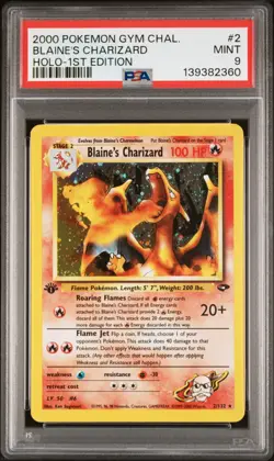 PSA 9 Blaine's Charizard 1st Edition Gym Challenge Holo Pokemon Card #2 Mint - Image 1