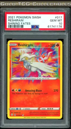 PSA 10 ⭐ Pokemon Reshiram 017 Amazing Rare Shining Fates Full Art Graded Card - Image 1