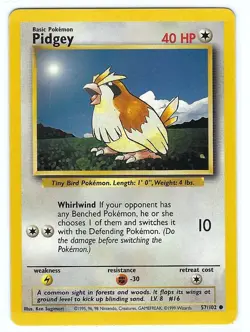 Pidgey 57/102 - Base Set - Vintage 1999 Pokemon WOTC - NM - Image 1