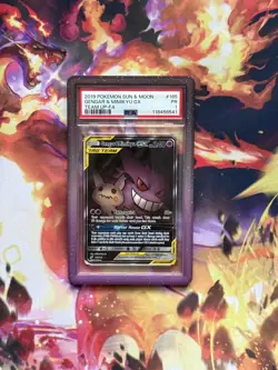 2019 Pokemon Sun & Moon Team Up 165 Gengar & Mimikyu GX Alternate Full Art PSA 1 - Image 1