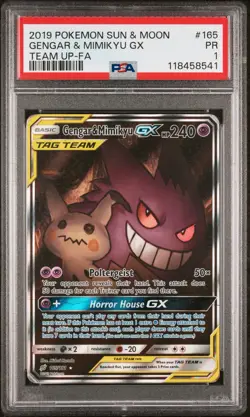 2019 Pokemon Sun & Moon Team Up 165 Gengar & Mimikyu GX Alternate Full Art PSA 1 - Image 2
