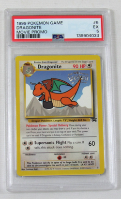 1999 Pokemon Game DRAGONITE 5 MOVIE BLACK STAR PROMO PSA 5 EX - Image 1