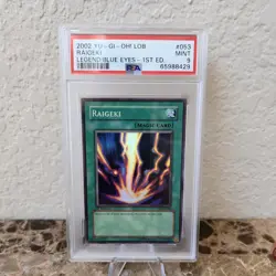 Yugioh 2002 Raigeki 1st Edition LOB-053 English Super Rare Holo PSA 9 #053 - Image 1