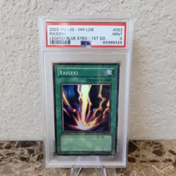 Yugioh 2002 Raigeki 1st Edition LOB-053 English Super Rare Holo PSA 9 #053 - Image 2