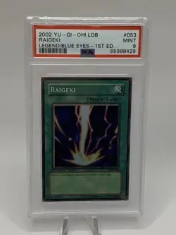 Yugioh 2002 Raigeki 1st Edition LOB-053 English Super Rare Holo PSA 9 #053 - Image 4