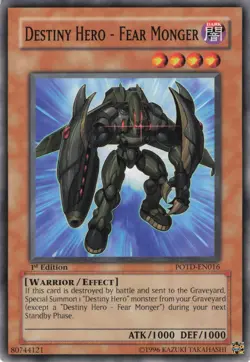 Yugioh Destiny HERO - Fear Monger POTD-EN016 Common 1st Edition NM - Image 1