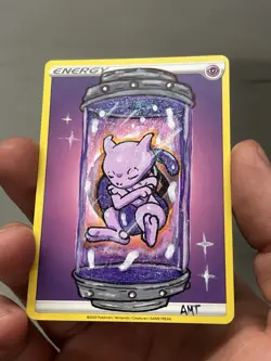 Mewtwo holo Cryo-tank Custom painted energy card - Image 1