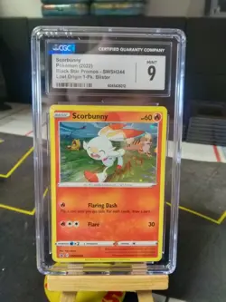 SWIRL CGC 9 Scorbunny SWSH244 POKEMON Black Star Promo Cosmos Holo - Image 1