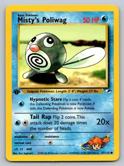 Misty's Poliwag 1st Edition Pokemon Trading Card Gym Heroes 087/132 NM - Image 1