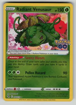 Radiant Venusaur 004/078 Radiant Rare Pokemon GO Pokemon NM - Image 1