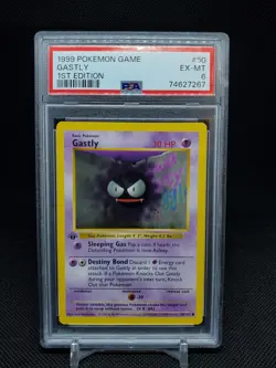 1999 Gastly 50/102 Base Set 1st Edition PSA 6 EX-MT Pokemon TCG - Image 1