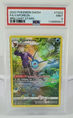 Pokemon TCG Vaporeon Full Art Ultra Rare Card TG02/TG30 PSA Graded Mint 9 - Image 1